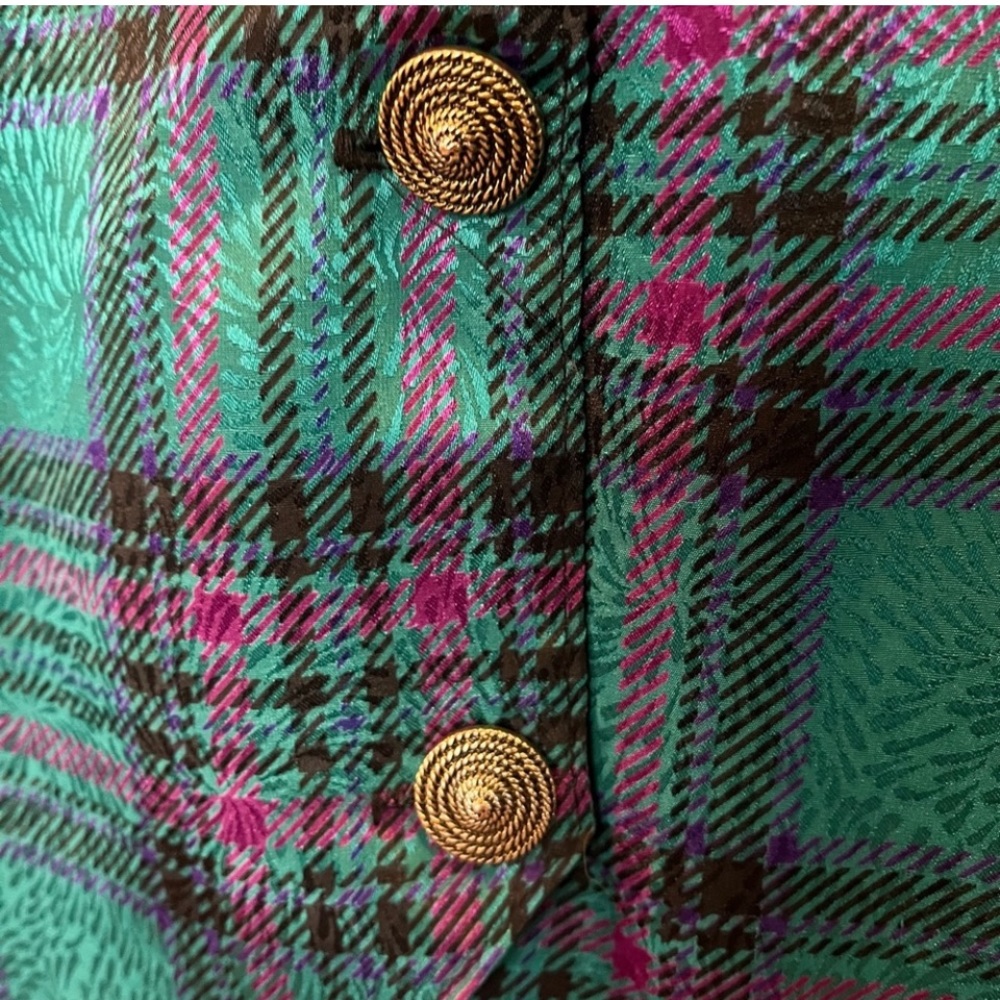 Vintage 80s plaid button front vest teal purple one size - Picture 8 of 8
